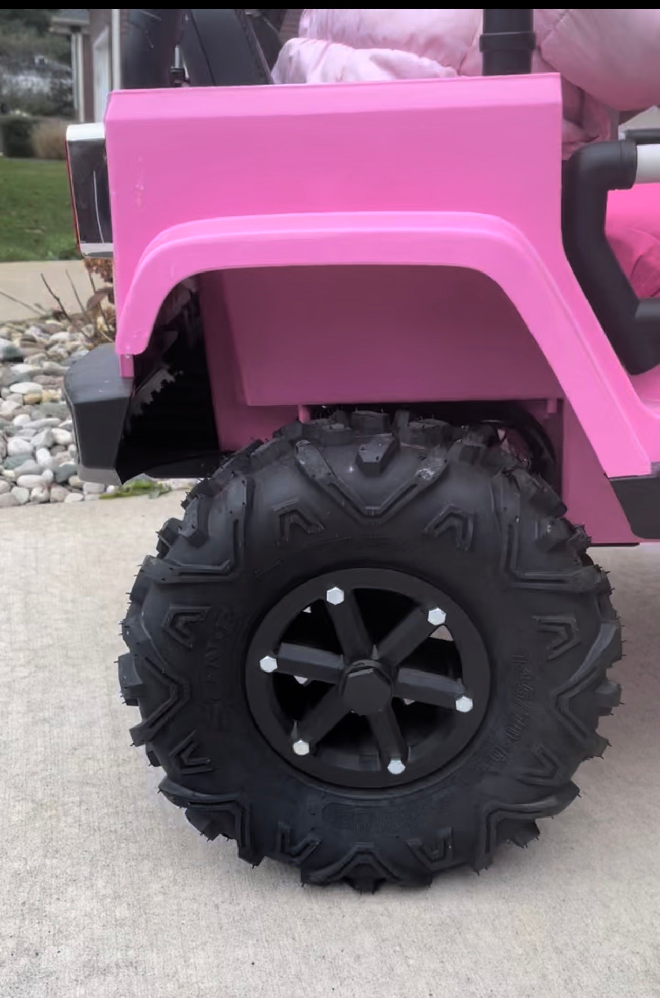 Load video: Power Wheels Jeep with 6&quot; rims and tires on backs into a wheelie to Travis Scott&#39;s SIcko Mode.